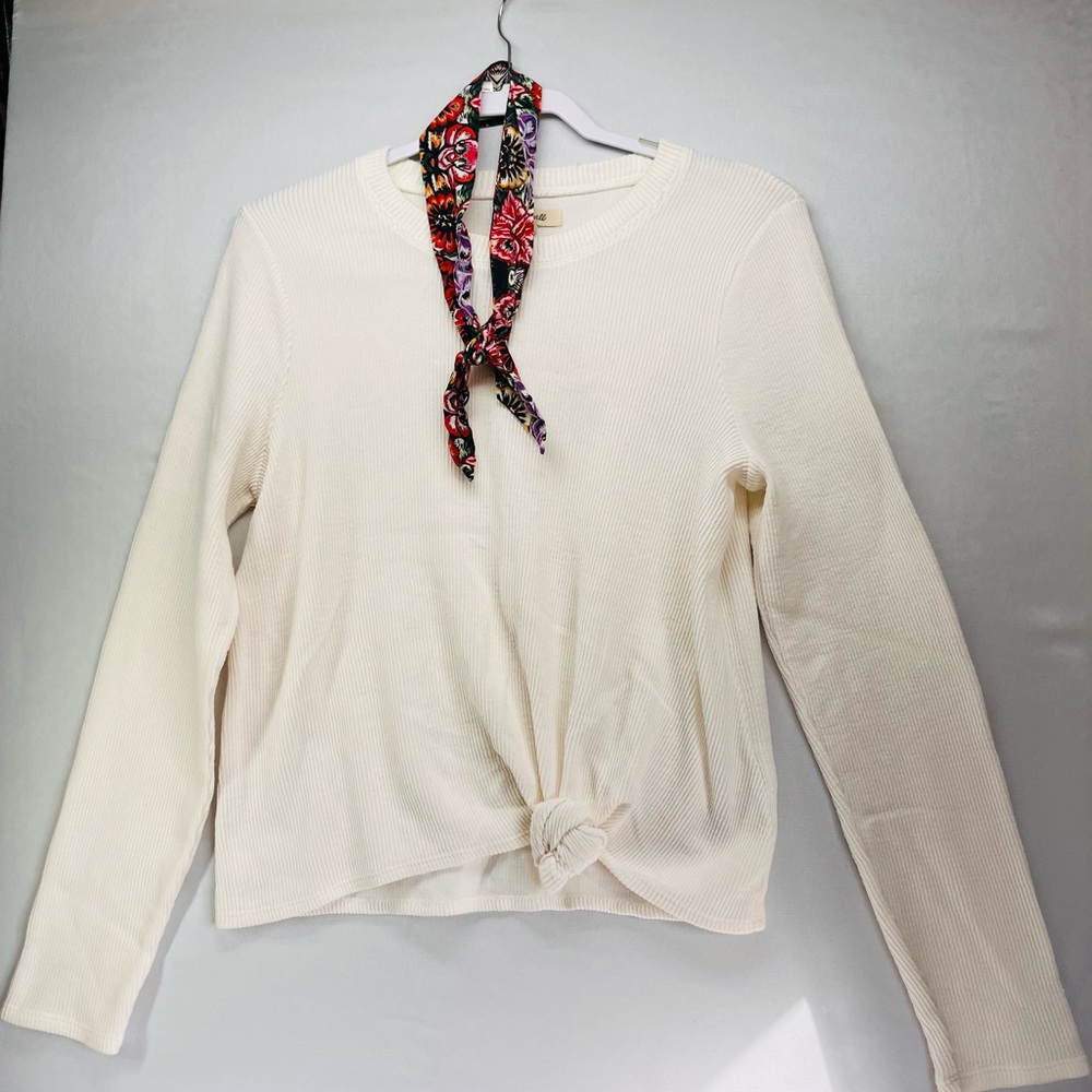 Madewell Cream Long Sleeve Knotted Sweater with Rebecca Minkoff headband‎